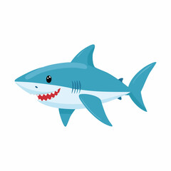 Fototapeta premium Cute Shark in Simple Vector Style – Minimalist Cartoon Sea Predator on White Background