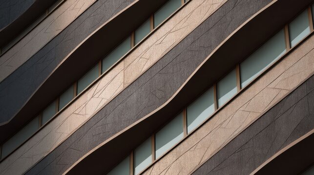Modern Architectural Design with Wavy Facade and Textured Surfaces - Powered by Adobe