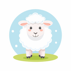 Fototapeta premium Cute Sheep in Simple Vector Style – Minimalist Cartoon Farm Animal on White Background