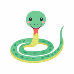 Fototapeta premium Cute Snake in Simple Vector Style – Minimalist Cartoon Reptile Illustration on White Background