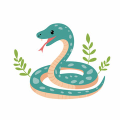 Fototapeta premium Cute Snake in Simple Vector Style – Minimalist Cartoon Reptile Illustration on White Background