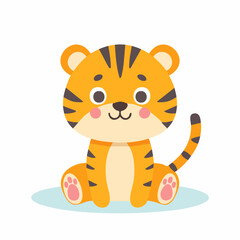 Cute Tiger in Simple Vector Style – Minimalist Cartoon Wild Cat Illustration on White Background