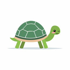 Cute Tortoise in Simple Vector Style – Minimalist Cartoon Reptile Illustration on White Background