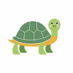 Cute Tortoise in Simple Vector Style – Minimalist Cartoon Reptile Illustration on White Background