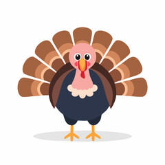 Cute Turkey in Simple Vector Style – Minimalist Cartoon Bird Illustration on White Background