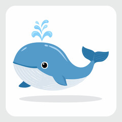 Obraz premium Cute Whale in Simple Vector Style – Minimalist Cartoon Sea Animal Illustration on White Background
