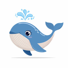 Cute Whale in Simple Vector Style – Minimalist Cartoon Sea Animal Illustration on White Background