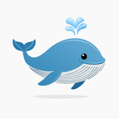 Obraz premium Cute Whale in Simple Vector Style – Minimalist Cartoon Sea Animal Illustration on White Background