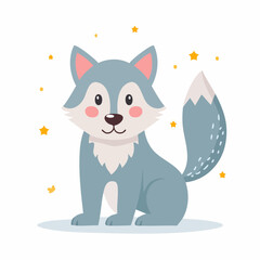 Cute Wolf in Simple Vector Style – Minimalist Cartoon Animal Illustration Isolated on White Background