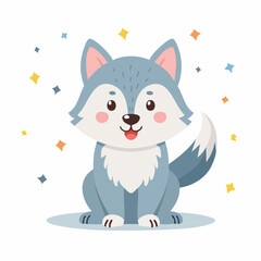 Cute Wolf in Simple Vector Style – Minimalist Cartoon Animal Illustration Isolated on White Background