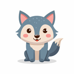 Cute Wolf in Simple Vector Style – Minimalist Cartoon Animal Illustration Isolated on White Background