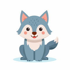 Cute Wolf in Simple Vector Style – Minimalist Cartoon Animal Illustration Isolated on White Background