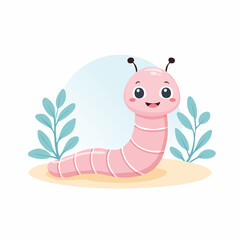Cute Worm in Simple Vector Style – Minimalist Cartoon Insect Illustration Isolated on White Background