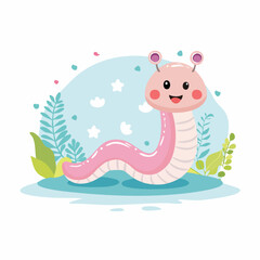Cute Worm in Simple Vector Style – Minimalist Cartoon Insect Illustration Isolated on White Background