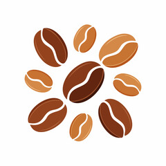 Flat Vector Coffee Beans Set in Various Shapes and Angles, Brown Tones, Isolated on White Background