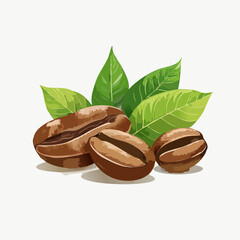 Realistic Vector Illustration of Roasted Coffee Beans with Detailed Shading, Isolated on White