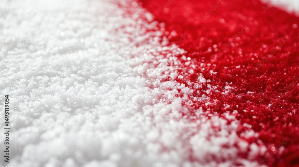 Poster abstract close up of red and white snow creating a textured background with macro details and shallo
