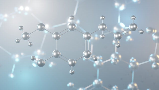 eugenol molecular structure, 3d model molecule, guaiacol structural chemical formula view from a microscope