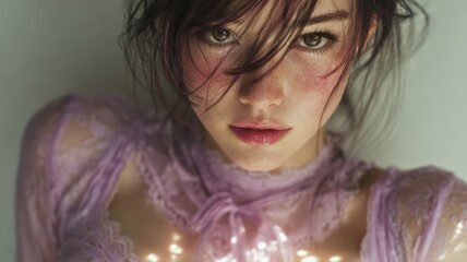 Fototapeta premium Charming Portrait of a Cute Southeast Asian Woman with Soft Expressions and Delicate Illumination