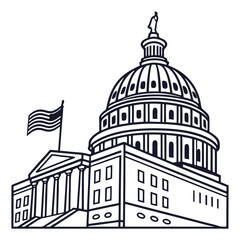 Woman Politician Speaking at Podium in Front of Government Building Illustration