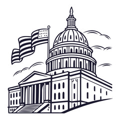 Woman Politician Speaking at Podium in Front of Government Building Illustration