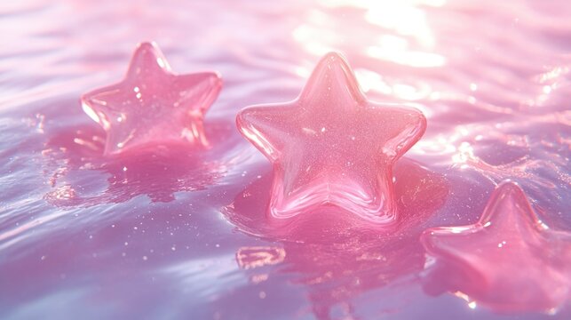 Fototapeta Pink star-shaped gems on a soft, iridescent surface