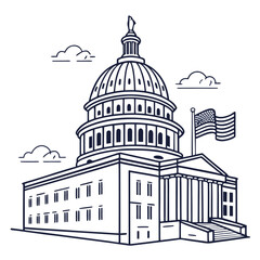 Woman Politician Speaking at Podium in Front of Government Building Illustration