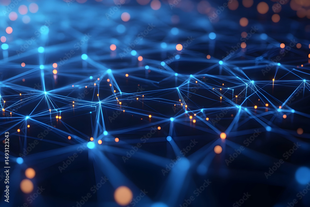 Poster abstract digital network with glowing nodes and connections