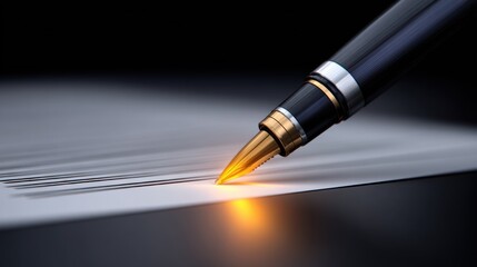 A glowing contract signing with a giant pen, symbolizing business agreements and financial transactions.