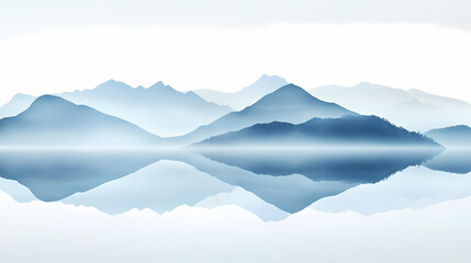 Misty Mountain Reflection Landscape Painting