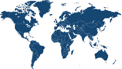 Obraz premium World map. Blue modern vector map. Silhouette map.