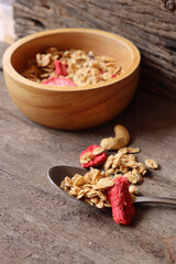 Granola and strawberry dried fruits