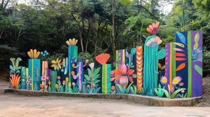 Colorful floral mural in a park
