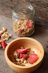 Granola and strawberry dried fruits