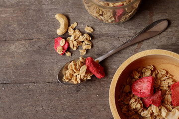 Granola and strawberry dried fruits