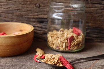 Granola and strawberry dried fruits