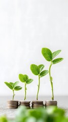 Plant emerging from coins symbolizing financial growth and sustainability in a colorful graphic illustration