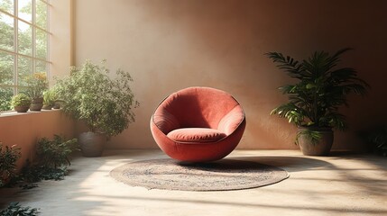 A classic, comfortable chair with a patterned fabric, framed by a smooth, neutral-toned wall 