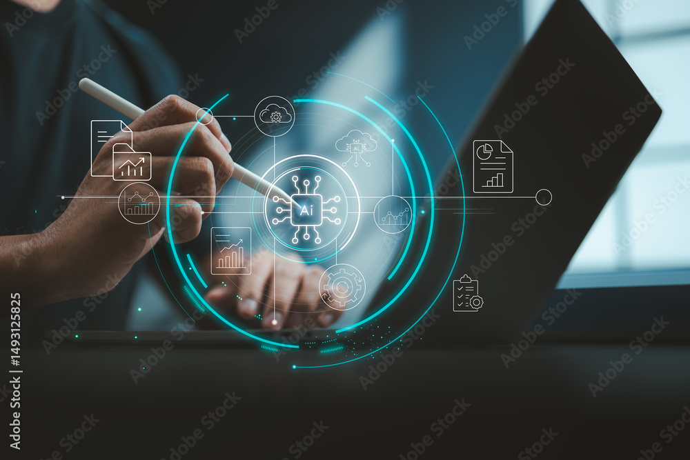 Aufkleber AI Integration in Business Analytics. Advanced AI tools streamline data visualization and automate performance tracking.