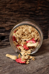 Granola and strawberry dried fruits