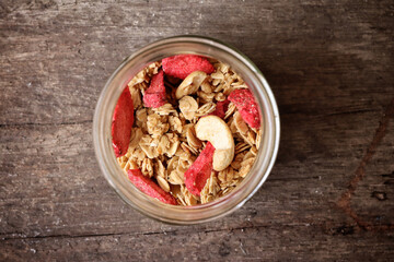 Granola and strawberry dried fruits