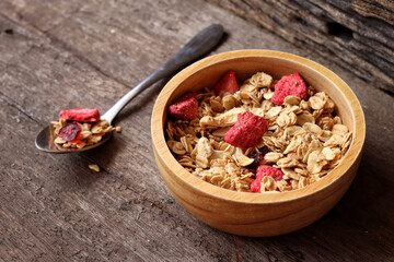 Granola and strawberry dried fruits