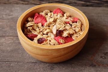 Granola and strawberry dried fruits