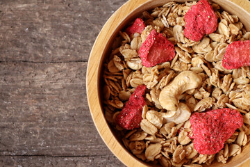 Granola and strawberry dried fruits