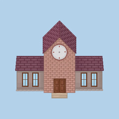top view school building in pixel art style with isolated background