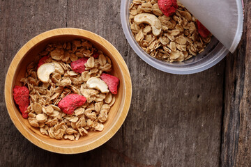 Granola and strawberry dried fruits