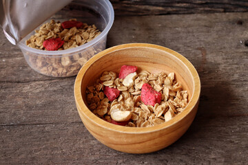 Granola and strawberry dried fruits