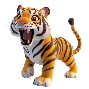 3d rendering icon tiger illustration PNG. cartoon minimal style tiger on transparent isolated background.
