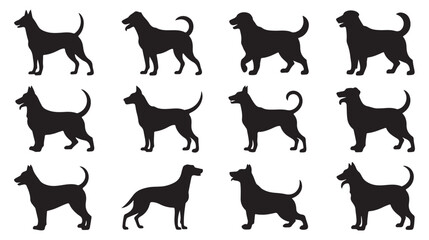 Silhouette Dog Icons Set, Different Poses and Breeds