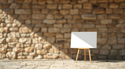 Blank White Board with Shadow on Stone Wall